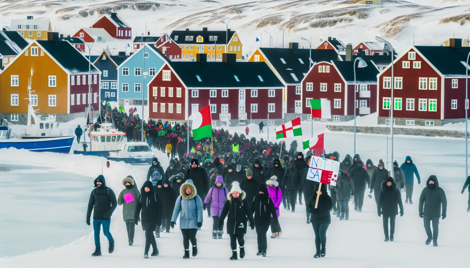 Grønlenderne demonstrerer mot Trumps tolltrusler: Grønland ikke til salgs